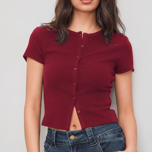 Short-Sleeved Button Down Top - Picture 1 of 6